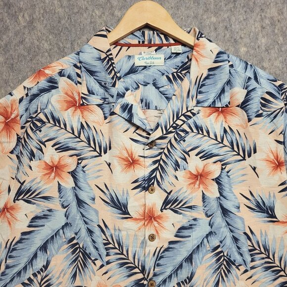 Caribbean Purr Silk Shirt Men's XLT Hawaiian Floral Hibiscus Button Up Camp - Picture 1 of 9